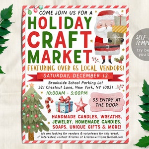 Holiday Craft Market Flyer Editable Template, Christmas Craft Show Festival Fair Sign Invitation, Community Event School Shopping PTO PTA