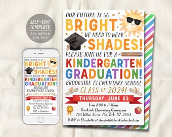 Kindergarten Graduation Invitation Editable Template, Preschool Class Graduation Ceremony, Our Future is So Bright, Announcement Invite