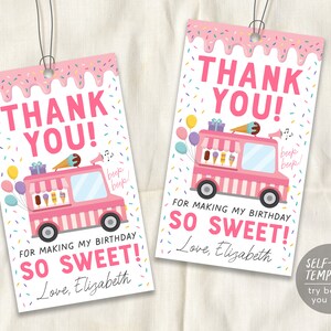 Ice Cream Birthday Party Thank You Gift Tag Editable Template, Ice Cream Truck Sweet Scoop Summer Favor Tags Printable, Instant Download