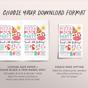 Pizza Pool Party Birthday Invitation Editable Template, Girl Swimming ...