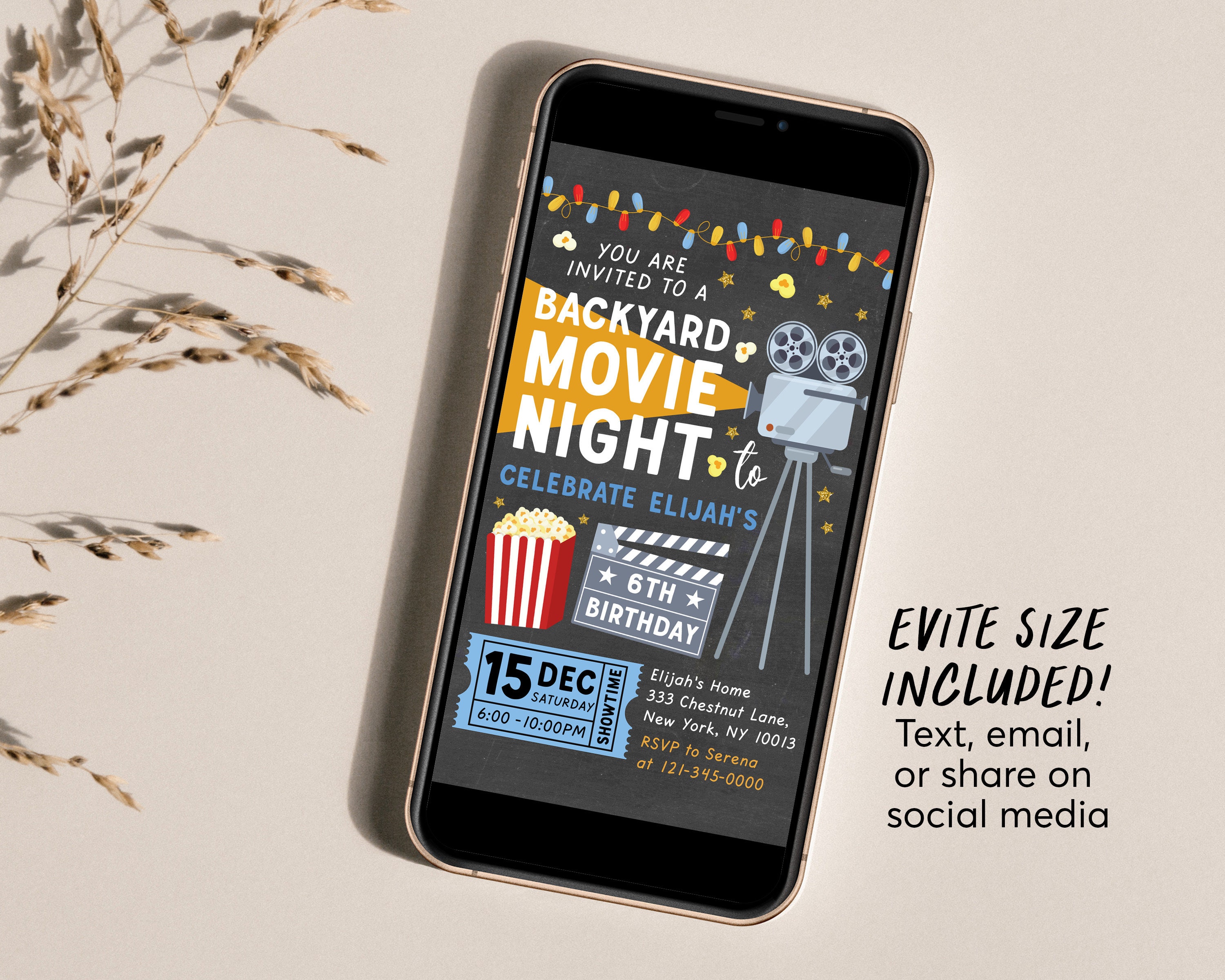 Backyard Movie Night BOY Birthday Invitation Editable Template, Outdoor ...