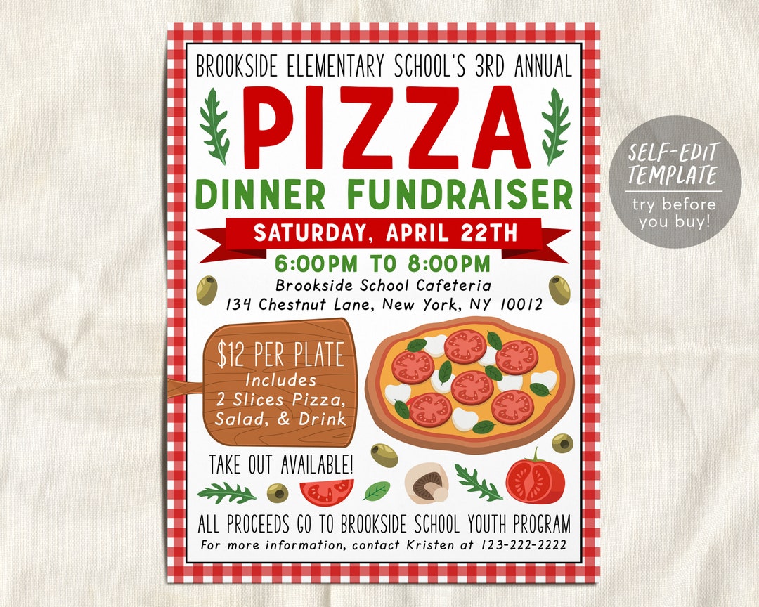 Pizza Dinner Fundraiser Flyer Editable Template, Pizza Italian Dinner ...