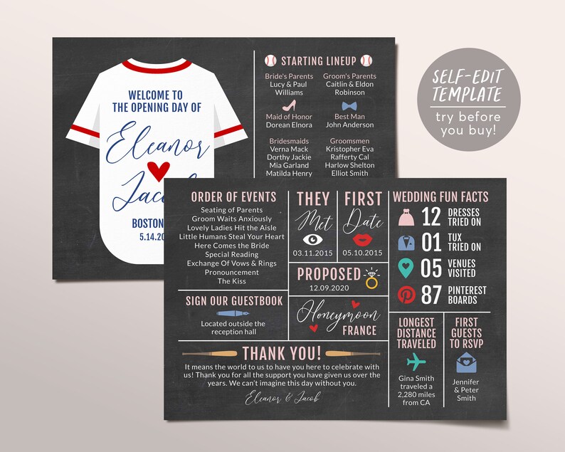 Baseball Wedding Program Template Editable Infographic | Etsy