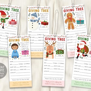 Weihnachts-Geschenkanhänger-Set mit bearbeitbarer Vorlage, Spendenbeleg mit Engel, Weihnachtsmann und Elf zum Ausdrucken, für Wohltätigkeitsveranstaltungen, Gemeindefeste, Kirchen und Schulen