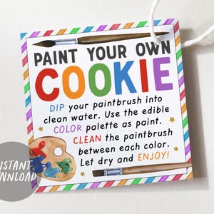 Paint Your Own Cookie Tags, PYO Cookie Kit Tags, Colorful Stripes Paint Your Own Instructions And Directions Cookie Label Sticker Packaging