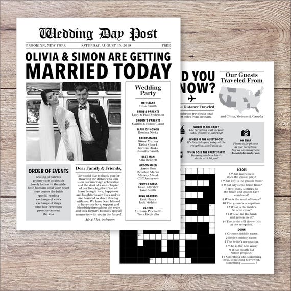 Newspaper Wedding Program Infographic Wedding Program Fun Etsy