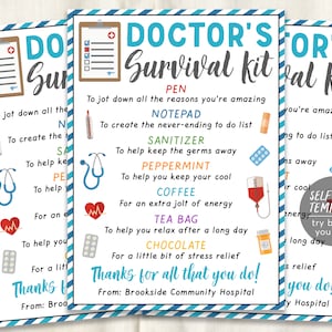 Doctor Survival Kit Gift Tags Editable Template, Doctor Appreciation National Doctors Day Thank You Gifts, Medical Staff Appreciation Week