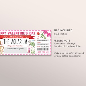 Valentines Day Aquarium Trip Ticket Editable Template, Valentine ...