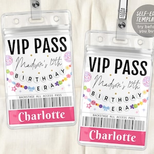 Birthday Era VIP Pass Editable Template, Eras Friendship Bracelet Party Kids Music Party VIP Badge, VIP Insert for Lanyard Ticket Favor Bag