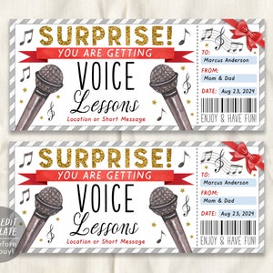 Voice Lessons Gift Certificate Editable Template, Surprise Singing Lessons Music Class Experience Voucher Reveal Coupon, Vocal Coaching