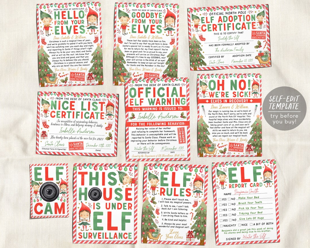 Christmas Elf Games BUNDLE Editable Template, Elves Arrival Welcome ...