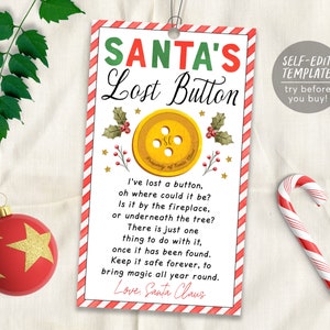 Santa's Lost Button Tag bearbeitbare Vorlage, Weihnachten verloren Button Tag, Heiligabend Tradition, Heiligabend Box Tags Sofortiger Download