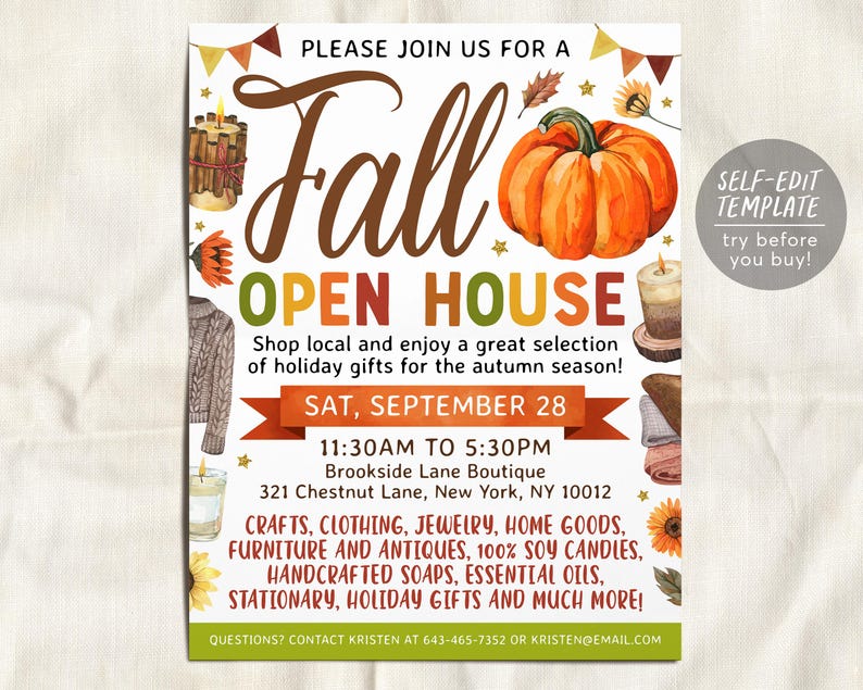 Fall Open House Flyer Editable Template, Pop up Shop Shopping Event ...