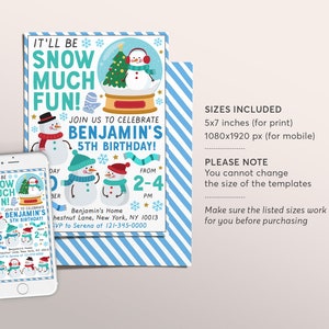 Snowman Birthday Party Invitation Editable Template, Winter Wonderland Invite, Unisex Christmas ...