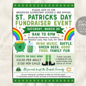 St. Patricks Day Fundraiser Flyer Editable Template, Shamrock Rainbow ...