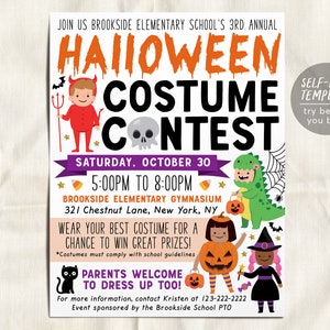 Halloween Costume Contest Flyer Editable Template, Halloween Block ...