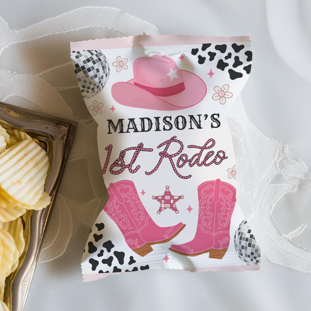 My First Rodeo Chip Bag Template, Space Cowgirl Party Favors, Disco ...