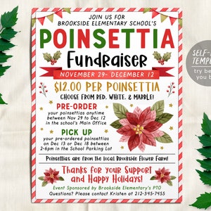 Poinsettia Fundraiser Flyer Editable Template, Christmas Poinsettia ...