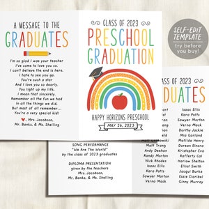 Preschool Graduation Ceremony BUNDLE Editable Template, Pre-k