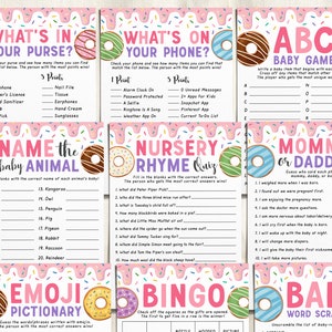 Donut Baby Shower Games Package Bundle Editable Template, Girl Pink ...