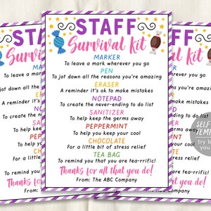 Staff Survival Kit Tag Editable Template, Employee Appreciation Week, Welcome Gift Tags Treat Pack, Nurse Boss First Day Basket Favor