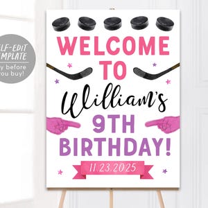Ice Hockey Birthday Welcome Sign Editable Template, Boy Ice Skating Hockey Party Poster, Winter Rookie Of The Year Kids Sports Theme Poster