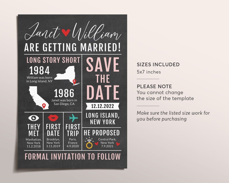 Save the Date Wedding Template Editable, Long Story Short Printable, Infographic Save the Date Card Invitation, Fun Wedding Infographic image 2
