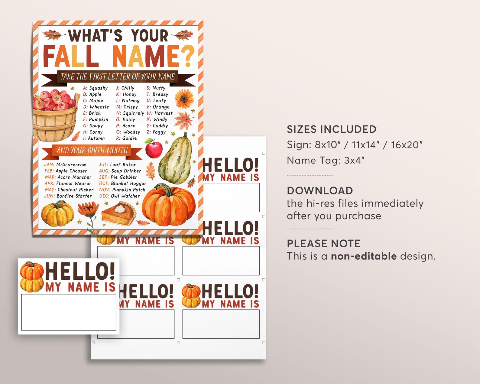 What's Your Fall Name Game With Name Tags and Sign, Fall Party Activity ...