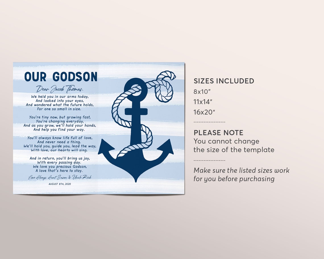 Editable Godson Gift Printable Template Nautical Baptism - Etsy