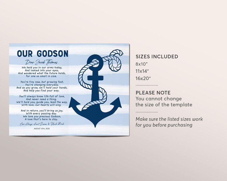 Editable Godson Gift Printable Template Nautical Baptism - Etsy