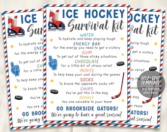 Hockey Survival Kit Gift Tags Editable Template, Ice Hockey Player Team Gift Idea, Kids School Sports Snack Treat Tags, Team Appreciation