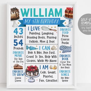 Modèle modifiable de signe d'étape importante de décoration de gâteau, affiche de statistiques de naissance Boy Sweet One Baking Party, tableau souvenir pour enfants petit chef