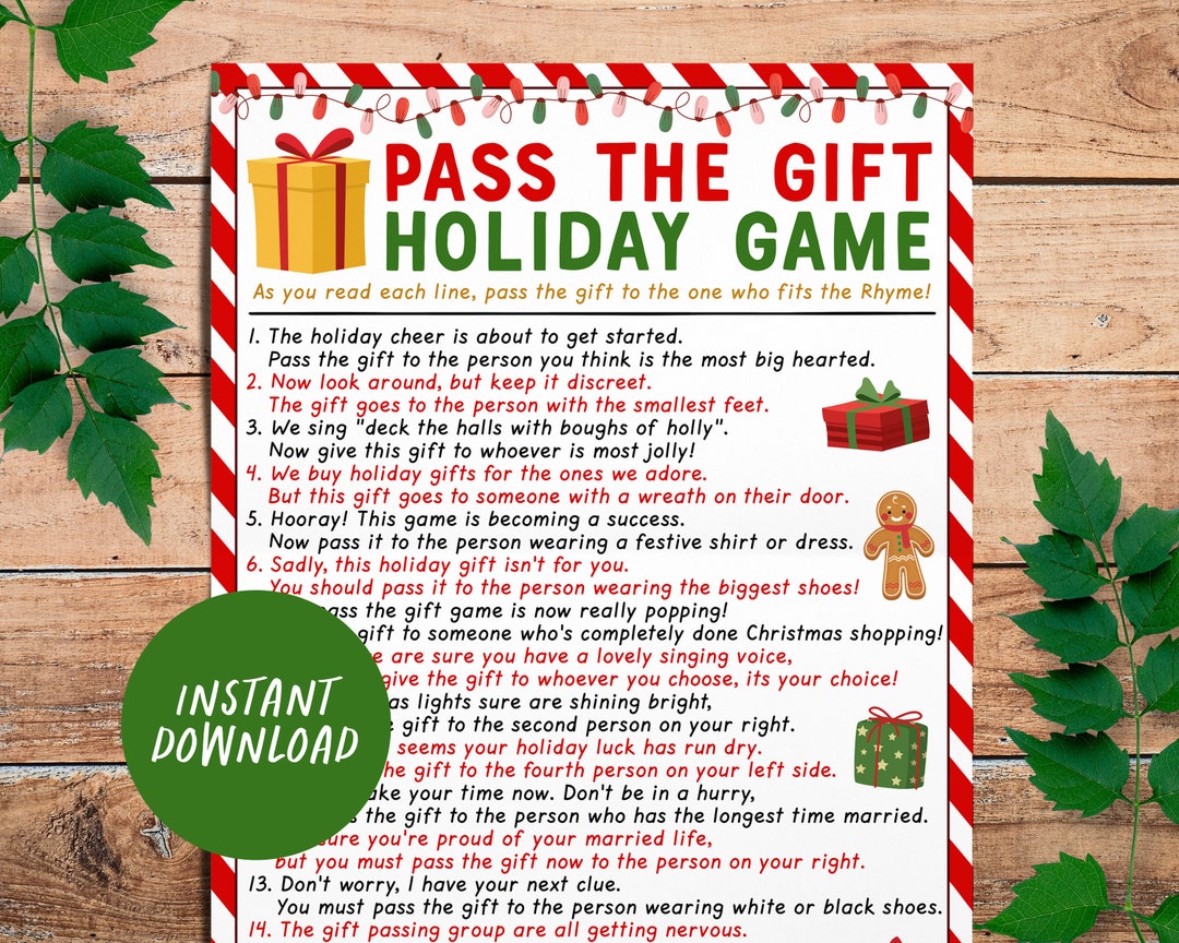 Pass the Gift Holiday Game Printable, Pass the Present Office Coworker ...