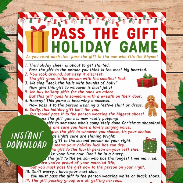 Pass the Gift Holiday Game Printable, Pass the Present Office Coworker Christmas Party Icebreaker Activity Game, Pass the Parcel Group Game