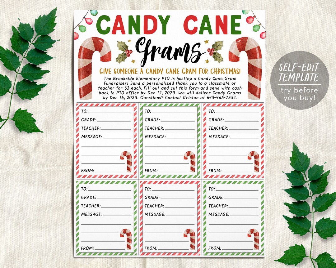 Christmas Candy Cane Gram Flyer Editable Template Holiday Candy Gram Christmas Candy Cane Gram Flyer Editable Template Holiday Candy Gram