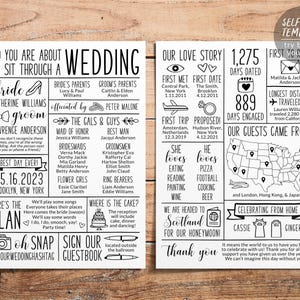 Infographic Wedding Program Editable Template, Black And White Reception Program, Wedding Program Printable, Unique Fun Ceremony Program
