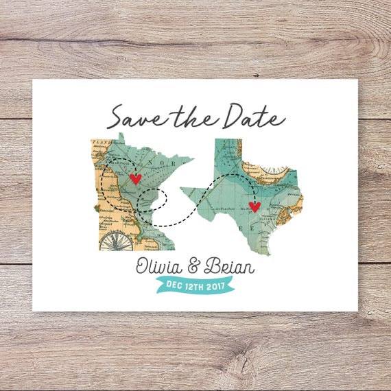 Map Save The Date Card Destination Wedding Save The Dates Etsy