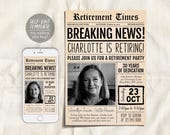Retirement Newspaper Invitation Editable Template, Retirement Surprise Party Any Job Vintage Newspaper Invite, Retire Career Farewell Evite