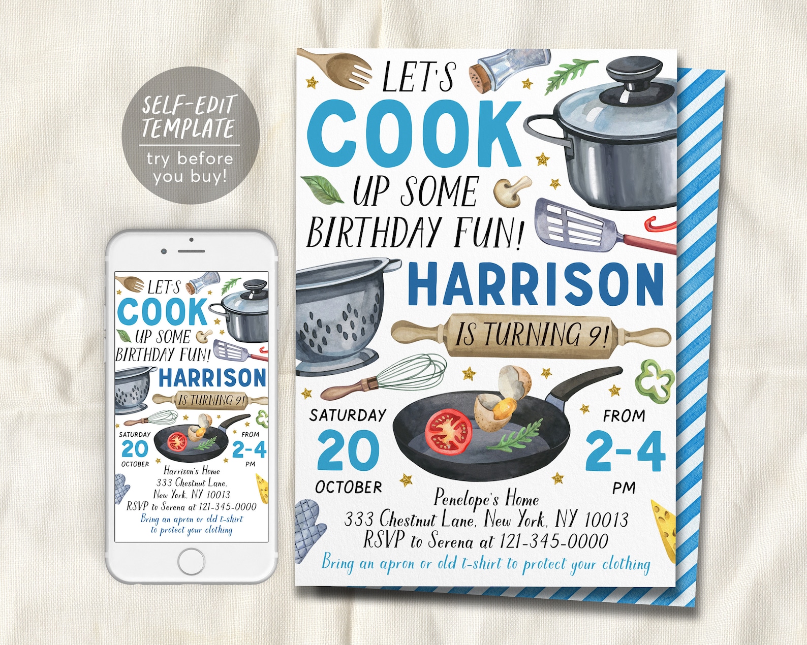 Cooking Party Birthday Invitation Editable Template, Kids Cooking Class ...