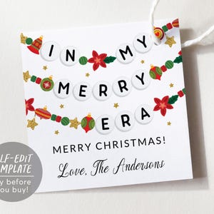 In My Merry Era Favor Tags Editable Template, Eras Holiday Dinner Friendship Bracelet Party Thank You Treat Bag, Christmas Gift Tag Label