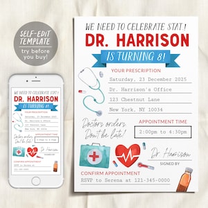 Medical Themed Birthday Invitation Editable Template, Kids Doctor Prescription Rx Party Invite, Pretend Dr. Hospital Nurse PA Note Evite