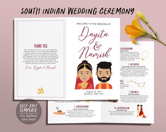 South Indian Wedding Bifold Program Template, Editable Brahmin Tamil Wedding Program, Folded Indian Ceremony Guide, Hindu Infographic