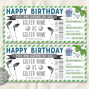 Golf Tournament Gift Ticket Editable Template, Birthday Surprise Golfing Golf Tour Sports Game Ticket, Golf Lover Voucher Gift Certificate