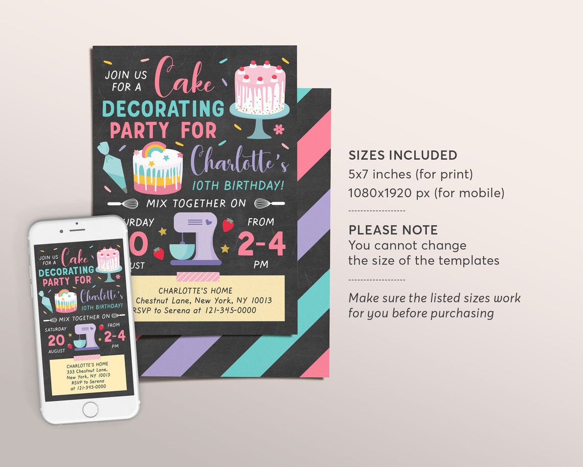Cake Decorating Birthday Party Invitation Editable Template, Baking ...