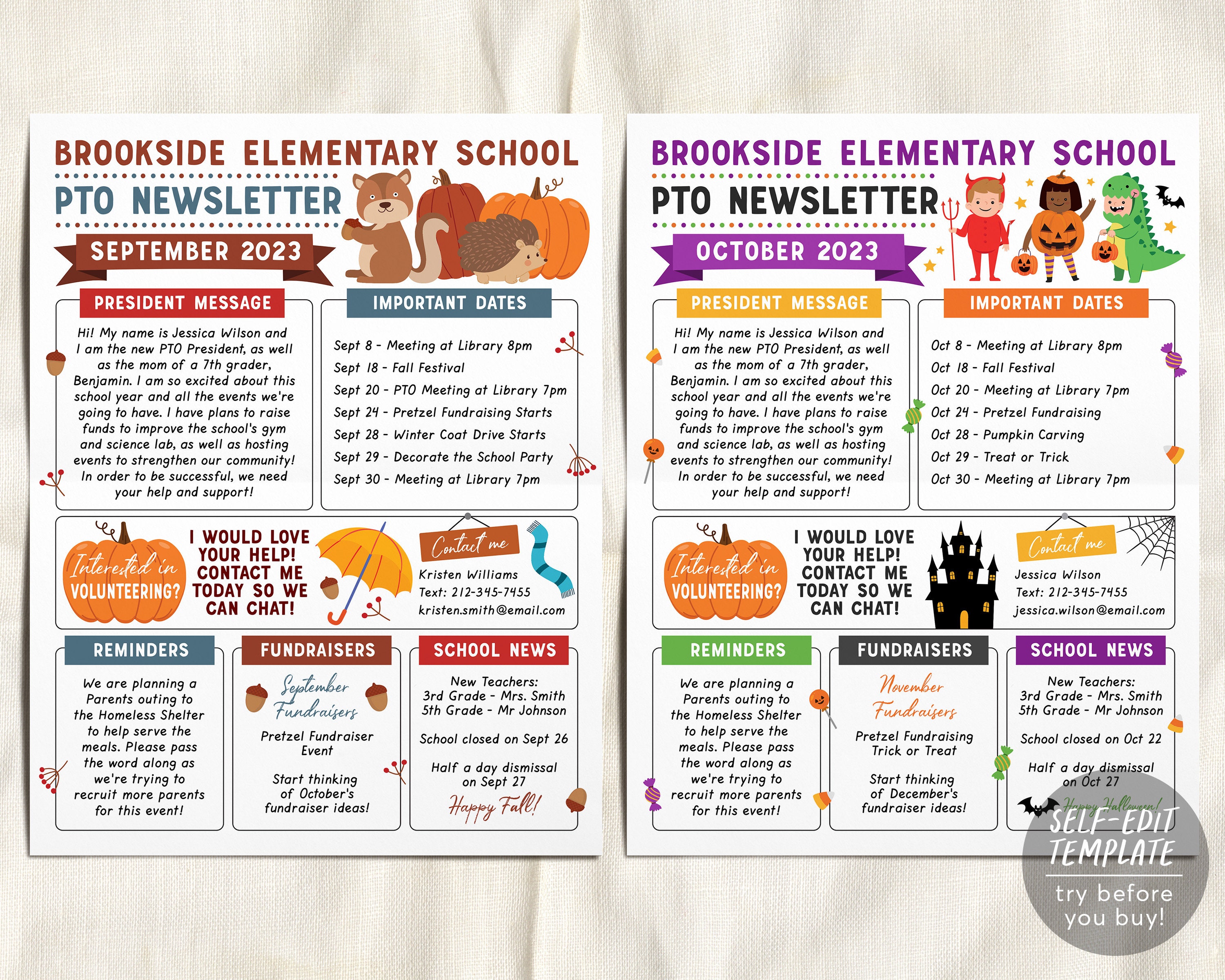 Yearly PTO PTA Newsletter Editable Template BUNDLE Set, Classroom ...