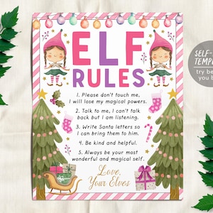 Pink Girl Elf Rules Sign, Elf Rules To Follow, Elf Do Not Touch Me Arrival Christmas Rule, Elves Magic Rules For Kids Christmas Elf Activity