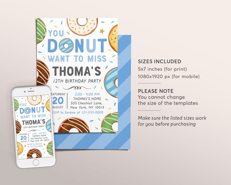 You Donut Want to Miss Birthday Template Editable Donut Invitation Evite Boy Sweet Doughnut Birthday Chalkboard Donuts Party