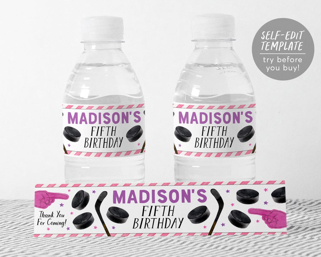 Ice Hockey Water Bottle Labels Editable Template, Girl Ice Skating ...