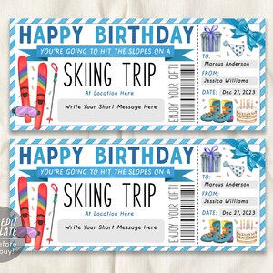 Skireis Cadeaubon Bewerkbare sjabloon, Verjaardag Verrassing Vakantie Skipas Vakantie Cadeaubon voor hem, Skilessen Training