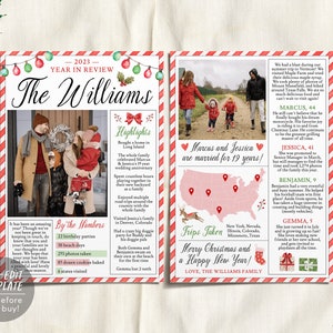 Modelo editável de boletim informativo para a família de Natal, ano em revisão, infográfico para atualização da família, cartão de Natal, carta de feriado de Natal, foto para impressão